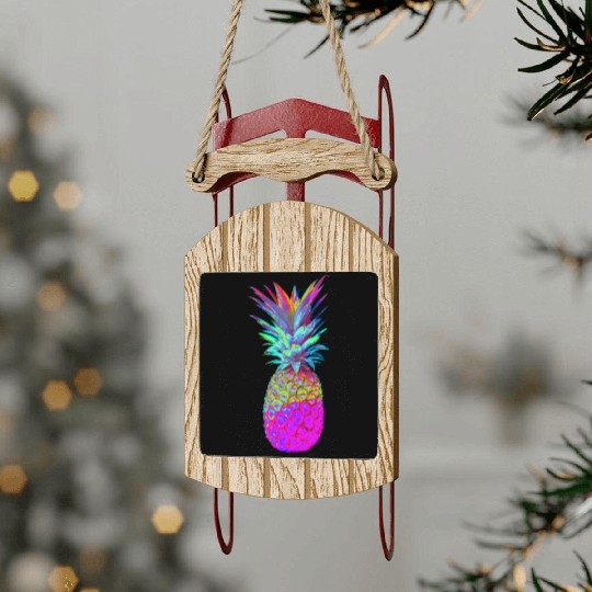 Retrowave Neon Pineapple Vaporwave Hawaiian Gift Sled Ornaments