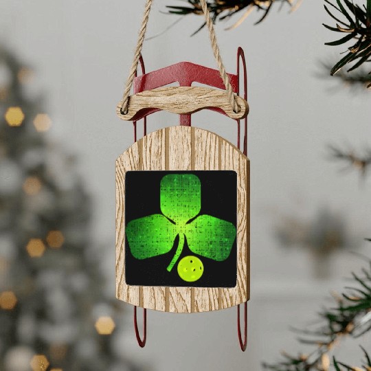 Pickleball St Patricks Day Shamrock Irish Sled Ornaments
