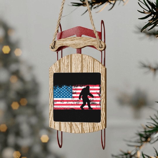 Retro Bigfoot US Flag Sled Ornaments