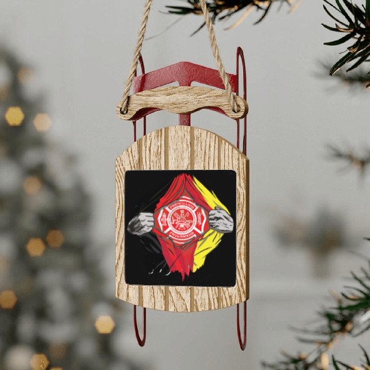German Volunteer Fire Brigade Firefighter Sled Ornaments