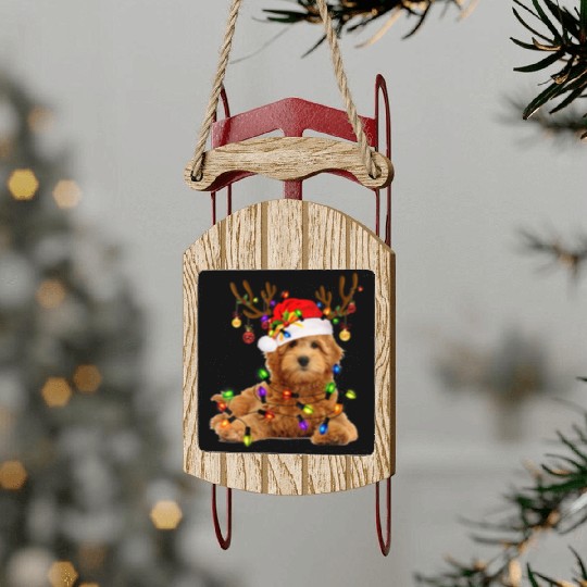 Womens Goldendoodle Christmas Sled Ornaments Reindeer