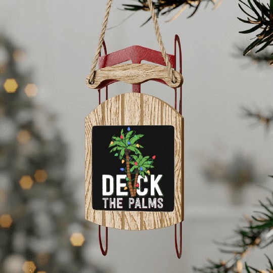 Deck The Palm Tree Lights Tropical Hawaii Family Sled Ornaments