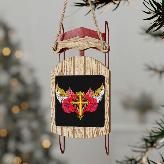 heart cross angel Sled Ornaments