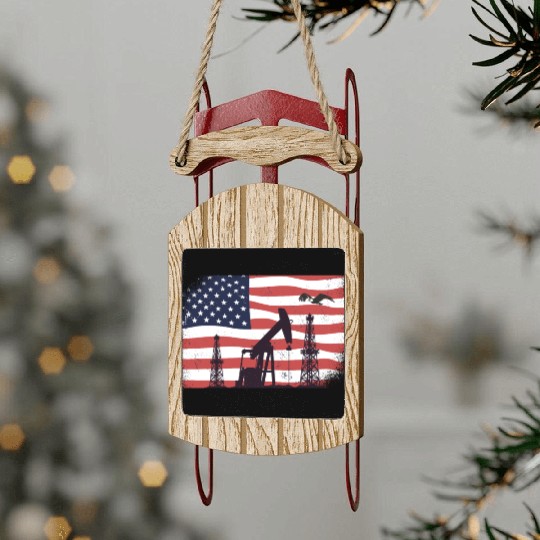 Oil Rig Worker Pump USA American Gas Oilfield Sled Ornaments