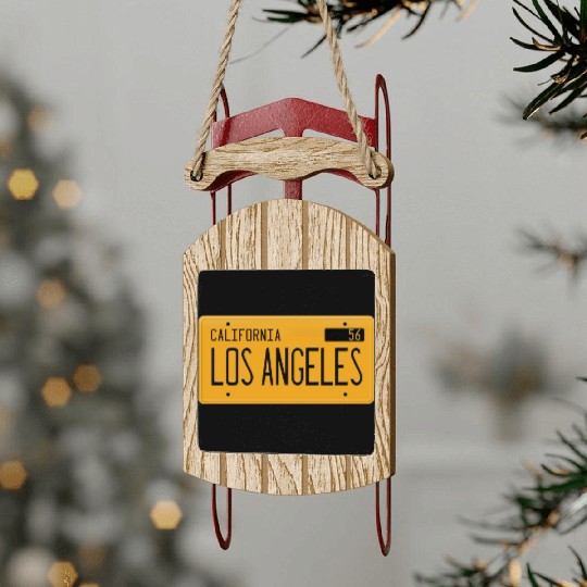 Los Angeles California 1956 yellow license plate Sled Ornaments