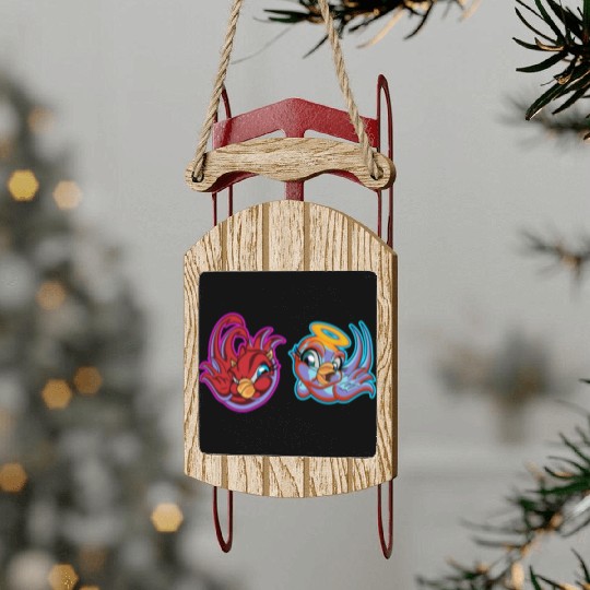 bird heaven angel vs. bird hell devil Sled Ornaments