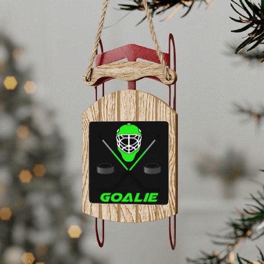 Ice hockey Goalie green Sled Ornaments