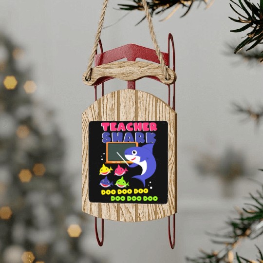 Funny Teacher Shark Preschool Teacher Sled Ornaments
