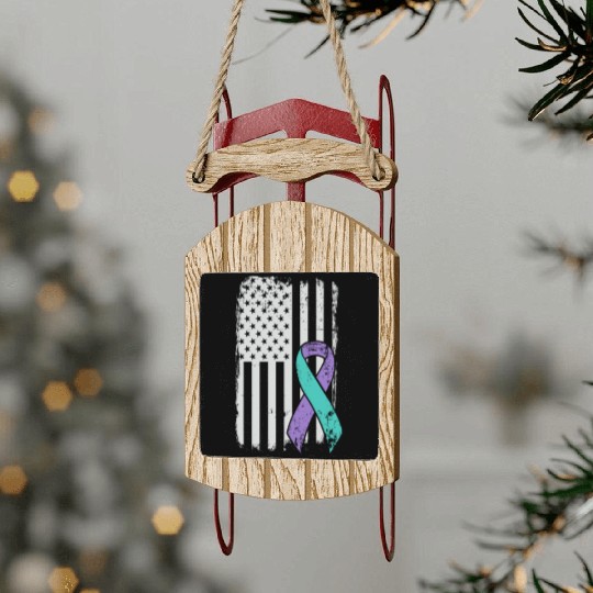 Suicide Prevention Awareness Ribbon - USA American Sled Ornaments
