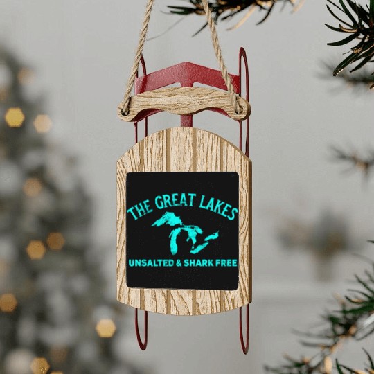The Great Lakes Unsalted & Shark Free Michigan Gif Sled Ornaments