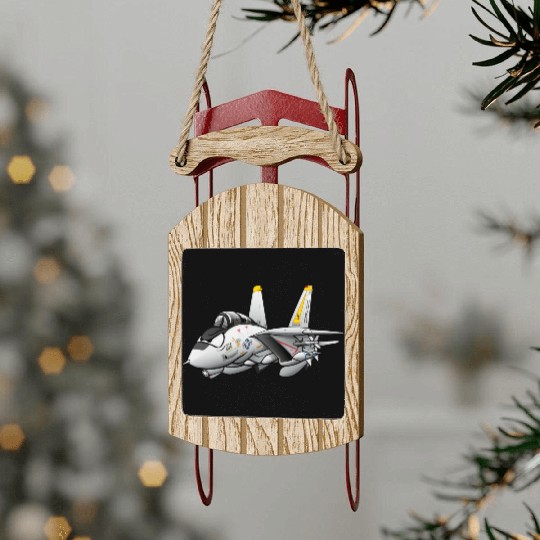 F-14 Tomcat Military Fighter Jet Aircraft Cartoon Sled Ornaments