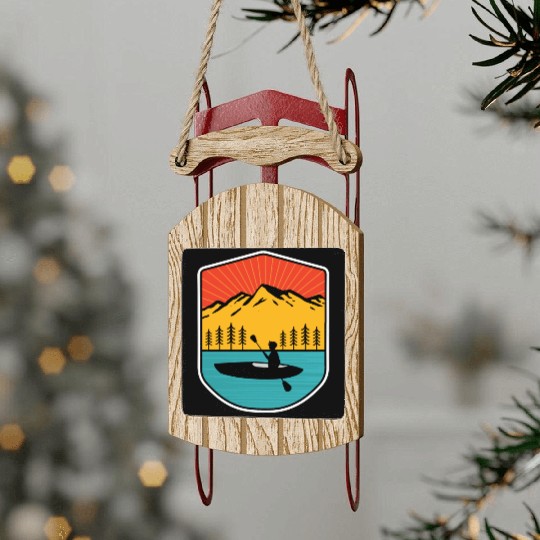 Retro Kayaking Boating Paddling In Lake Tahoe Sled Ornaments
