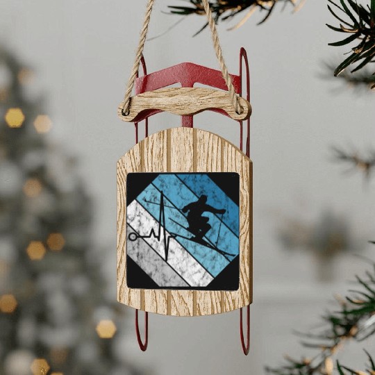 Ski Skiing Skier Mountains Retro Gift Winter Snow Sled Ornaments