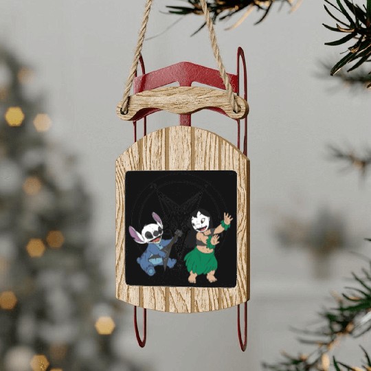Black Metal Lilo and Stitch Sled Ornaments