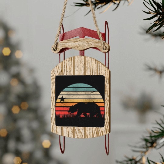 California Bear Retro Vintage Sunset Sled Ornaments