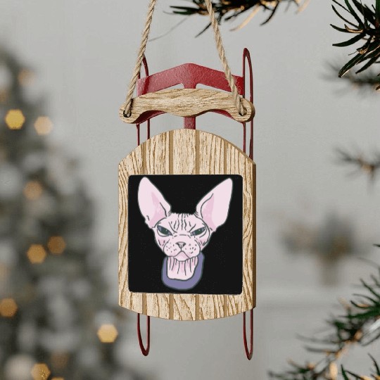 grumpy catpinkGrumpy Sphinx Cat - Purple Sled Ornaments