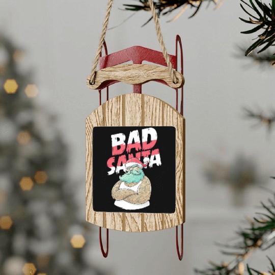 Bad Santa Claus Christmas Tattoo Sled Ornaments