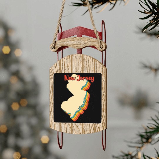 New Jersey Map Outline Vintage Retro Nj Home State Sled Ornaments
