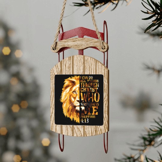 Mens Philippians 413 Christian Bible Verse Lion H Sled Ornaments
