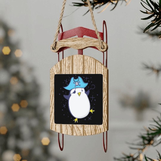 Pirate penguin with pirate hat and eye patch Sled Ornaments