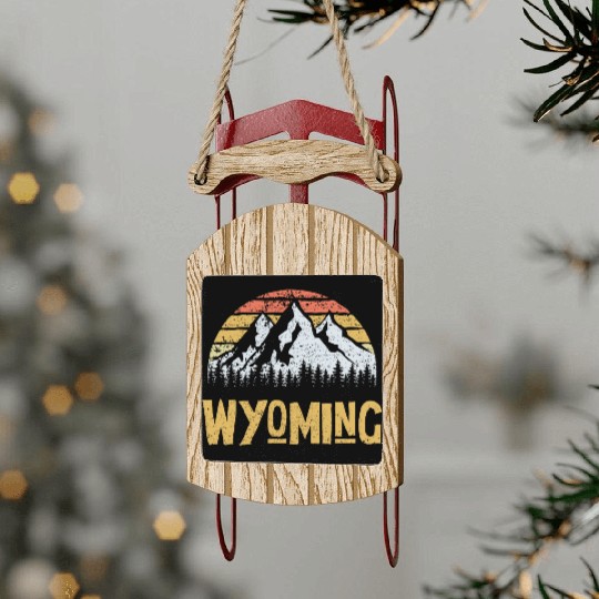 Vintage Retro Wy Wyoming Us Mountain State Sled Ornaments