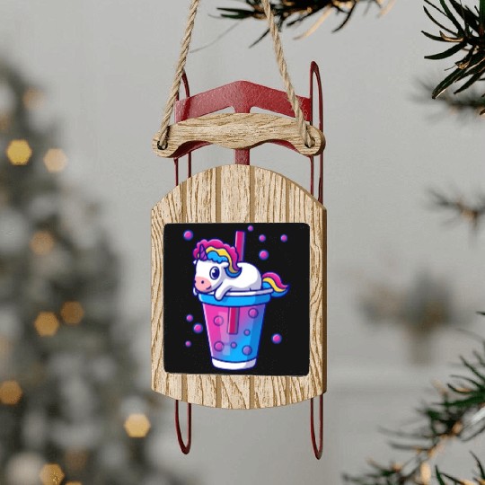 Boba Tea Bubble Tea Cute Kawaii Unicorn Bisexual Sled Ornaments