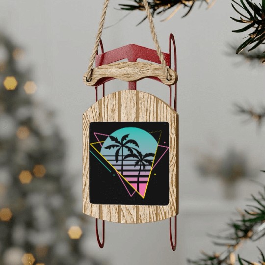 Vaporwave palm trees sunset retro neon vintage 80s Sled Ornaments