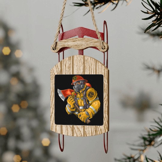 firefighter fire brigade fire station blueish use Sled Ornaments