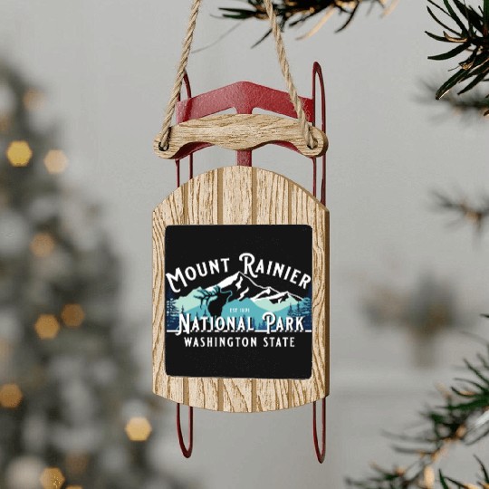 Vintage Mount Rainier National Park Washington Sou Sled Ornaments