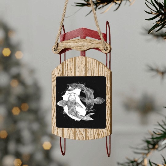 Koi Fish Yin Yang Symbol Harmony Taoism China Gift Sled Ornaments