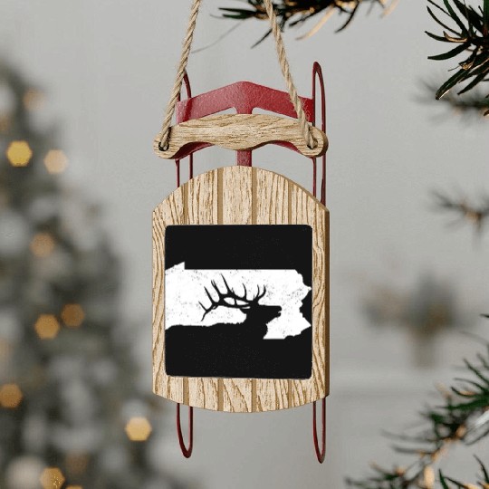 Pennsylvania Elk Hunting Bull Elk PA State Shape Sled Ornaments