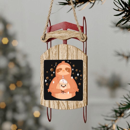 Boba Tea Kawaii Sloth Drinking Sled Ornaments