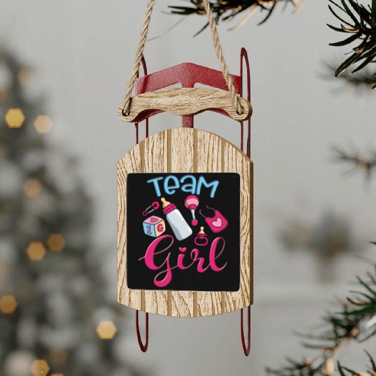 Cute Team Girl, Gender Reveal, It's A Baby Girl Sled Ornaments