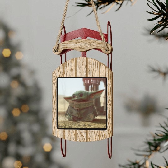 Star Wars The Mandalorian The Child Cute Scene Sled Ornaments