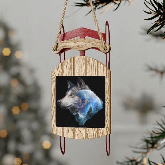 Wolf Moon Forest View Nature Sled Ornaments