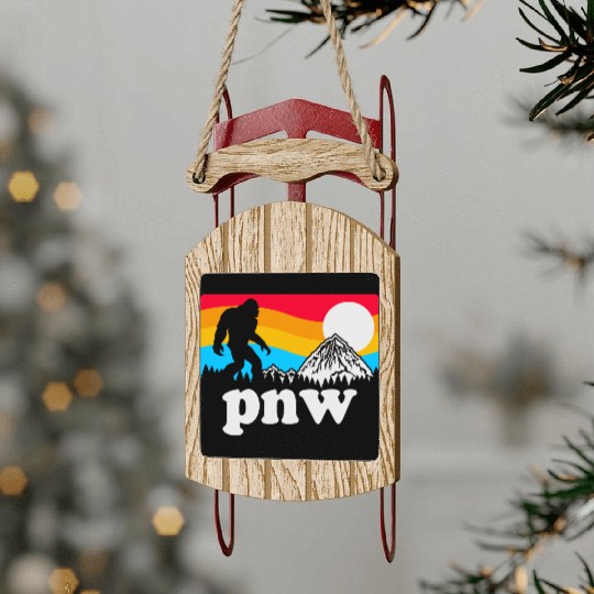 PNW Pacific Northwest Bigfoot Sled Ornaments
