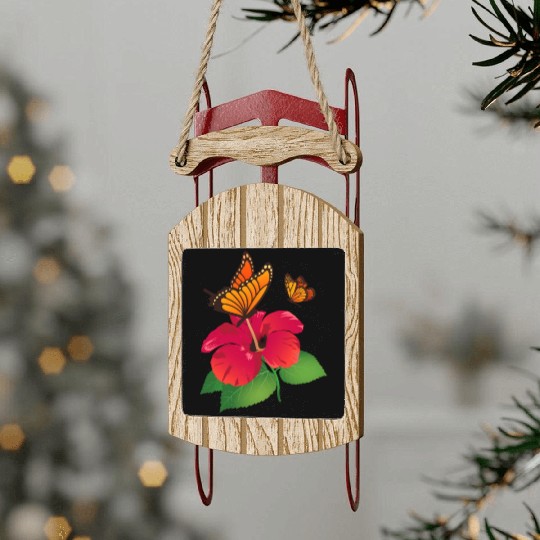 Hibiscus Flower and Monarch Butterfly Nature Sled Ornaments