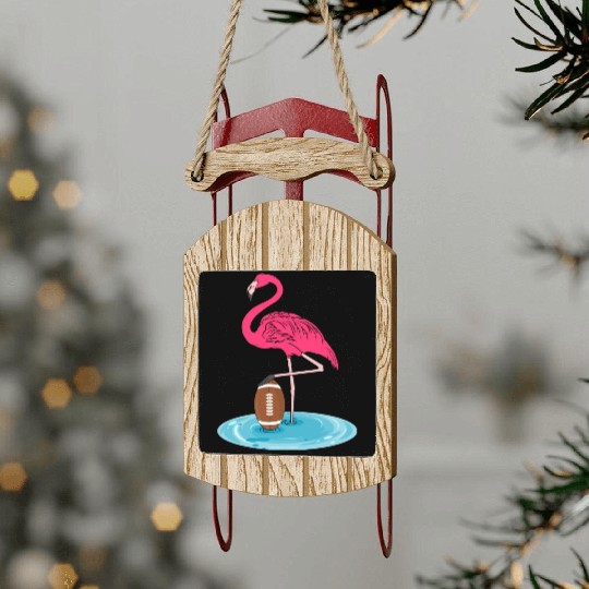 Flamingo Playing American Football Sled Ornaments