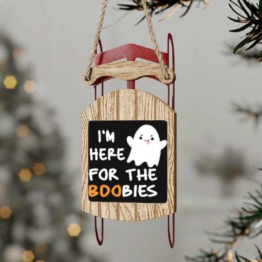 I'm Here For the Boobies Funny Baby Halloween Sled Ornaments