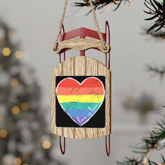 Love Is Love Rainbow Heart Sled Ornaments