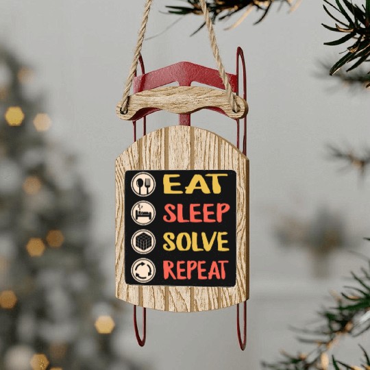 Rubiks Cube Sled Ornaments, Vintage Eat Sleep Solve Repeat