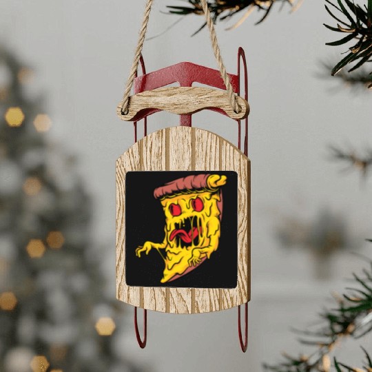 Scary Pizza Pizza scary horror cool graphic design Sled Ornaments