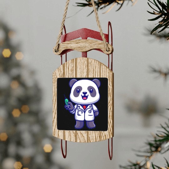 Cute panda doctor with syringe Sled Ornaments