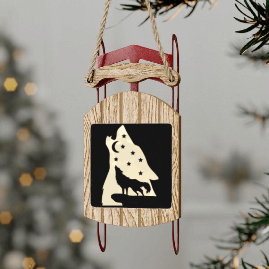 Wolf silhouette howling wolf moonlight Sled Ornaments