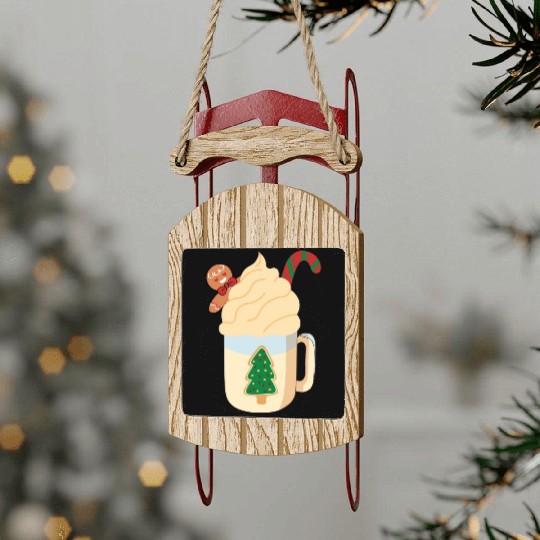 Candy Cane and Hot Cocoa, Hot Chocolate Sled Ornaments