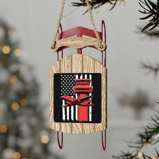 Pilot American Flag Air Traffic Controller Sled Ornaments