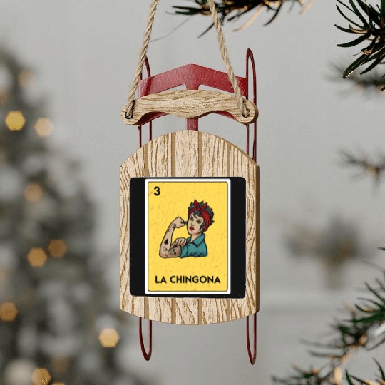 La Chingona Mexican Lottery Bingo Game Card Player Sled Ornaments