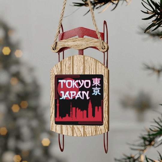 Japan Tokyo skyline streetwear design Sled Ornaments