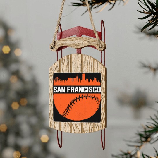 Vintage Downtown San Francisco Cali Skyline Baseba Sled Ornaments