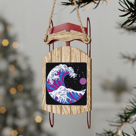 Circular Japanese Bi Wave. Bisexual Pride. Sled Ornaments